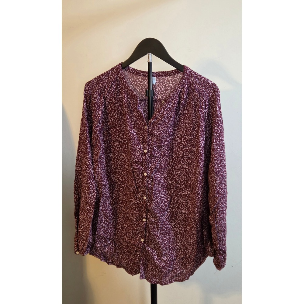 Old Navy Floral Print Long Sleeve Button Up Blouse Women's Size Large Maroon